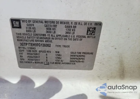 2015 GMC Sierra C1500 from USA, damaged, VIN 3GTP1TEH9FG136062